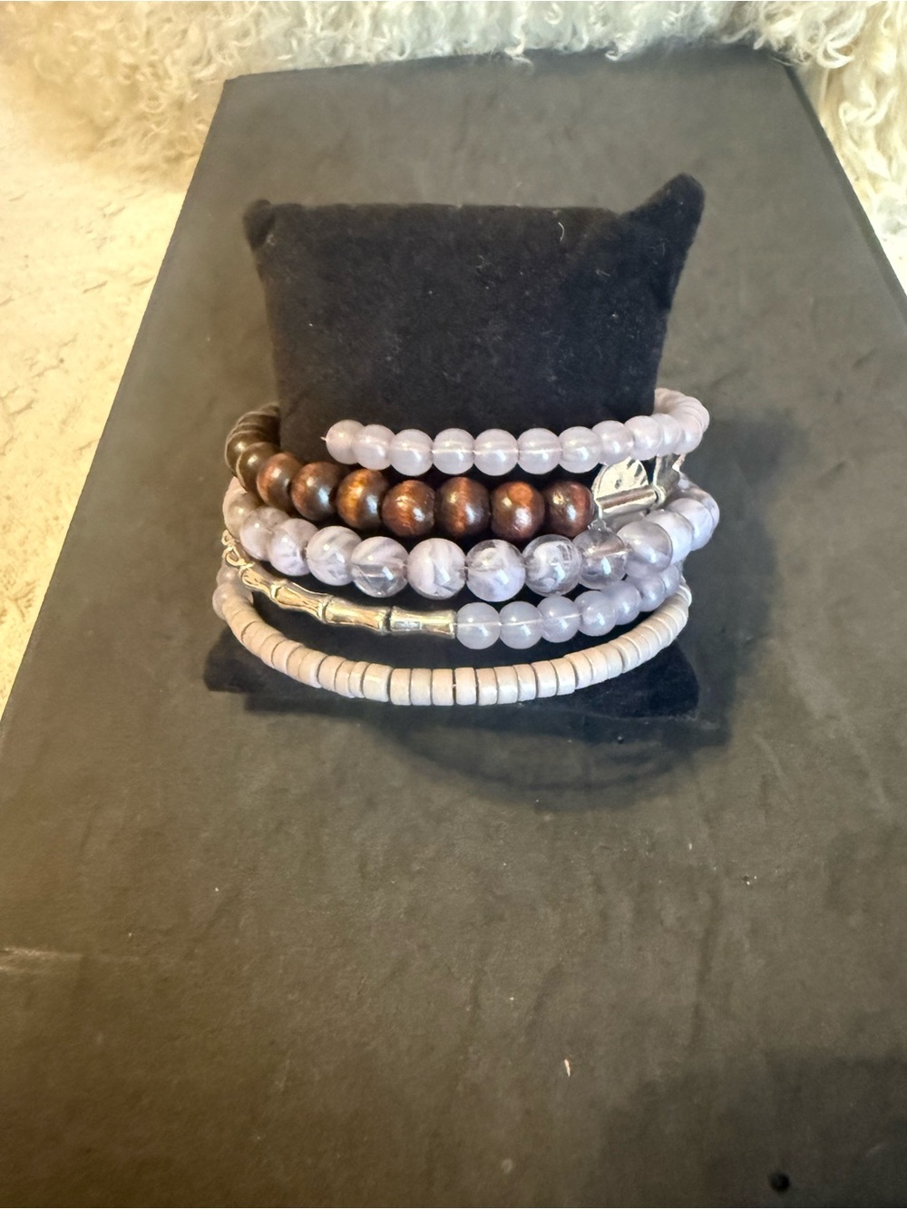 Grey and Brown Beaded Coil Bracelet - Women's Jewelry
